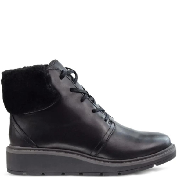 Clarks Andie Go Fur Lace-Up Black Leather Ankle Boots Casual Winter Booties 7.5 - Picture 4 of 13